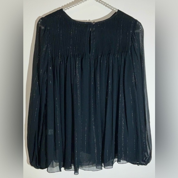 Unsubscribed black pintuck silk blouse with silver metallic accents - size 4/NWT - Picture 4 of 15